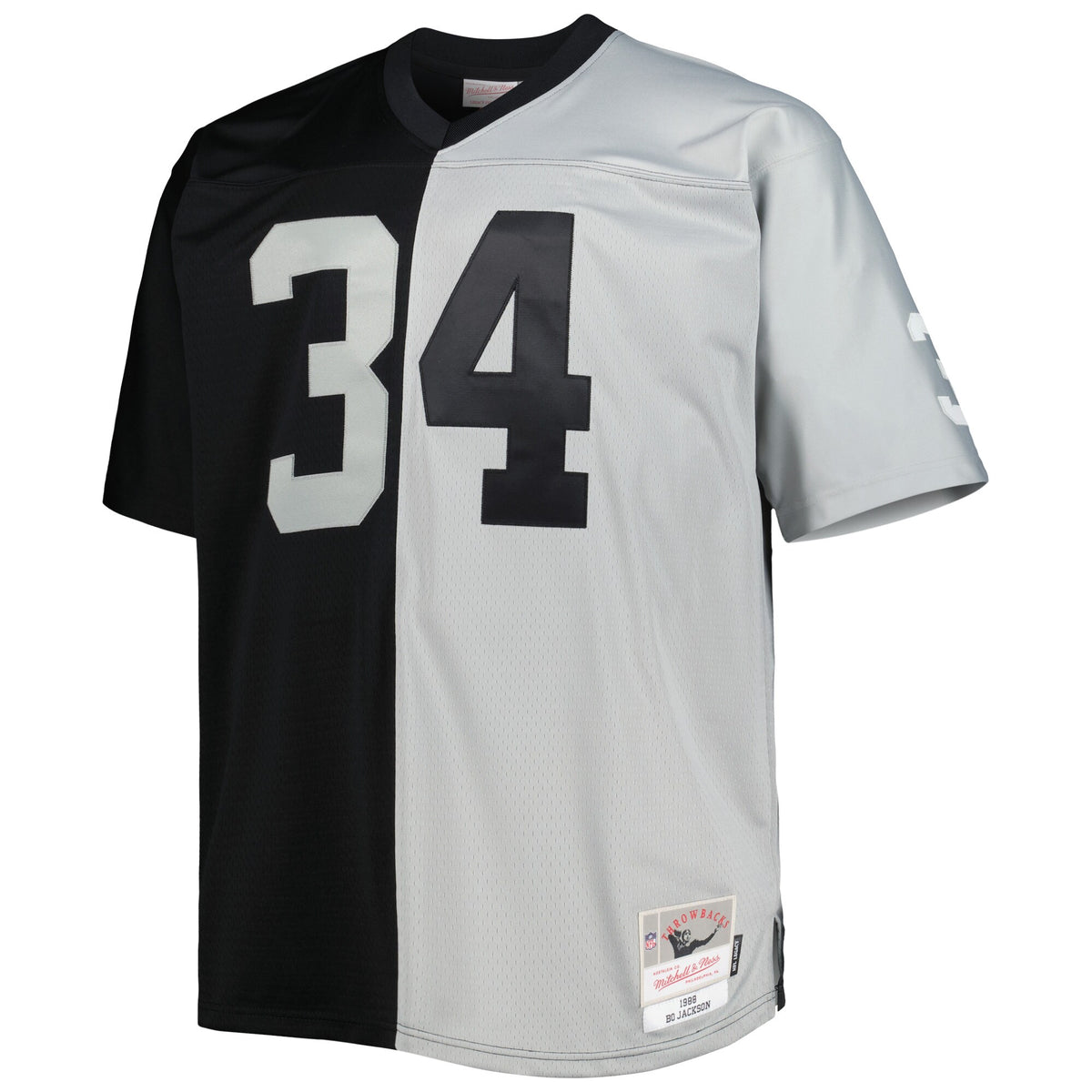 Las Vegas Raiders Bo Jackson Mitchell & Ness Black/Silver Big & Tall Split Legacy Retired Player Replica Jersey