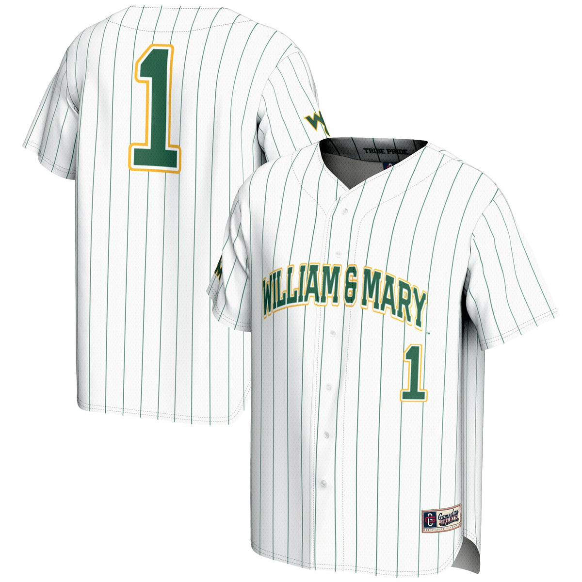 #1 William & Mary Tribe GameDay Greats Lightweight Baseball Fashion Jersey - White