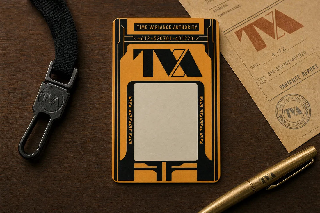 TVA Temporal Calling Card â€” on lanyard